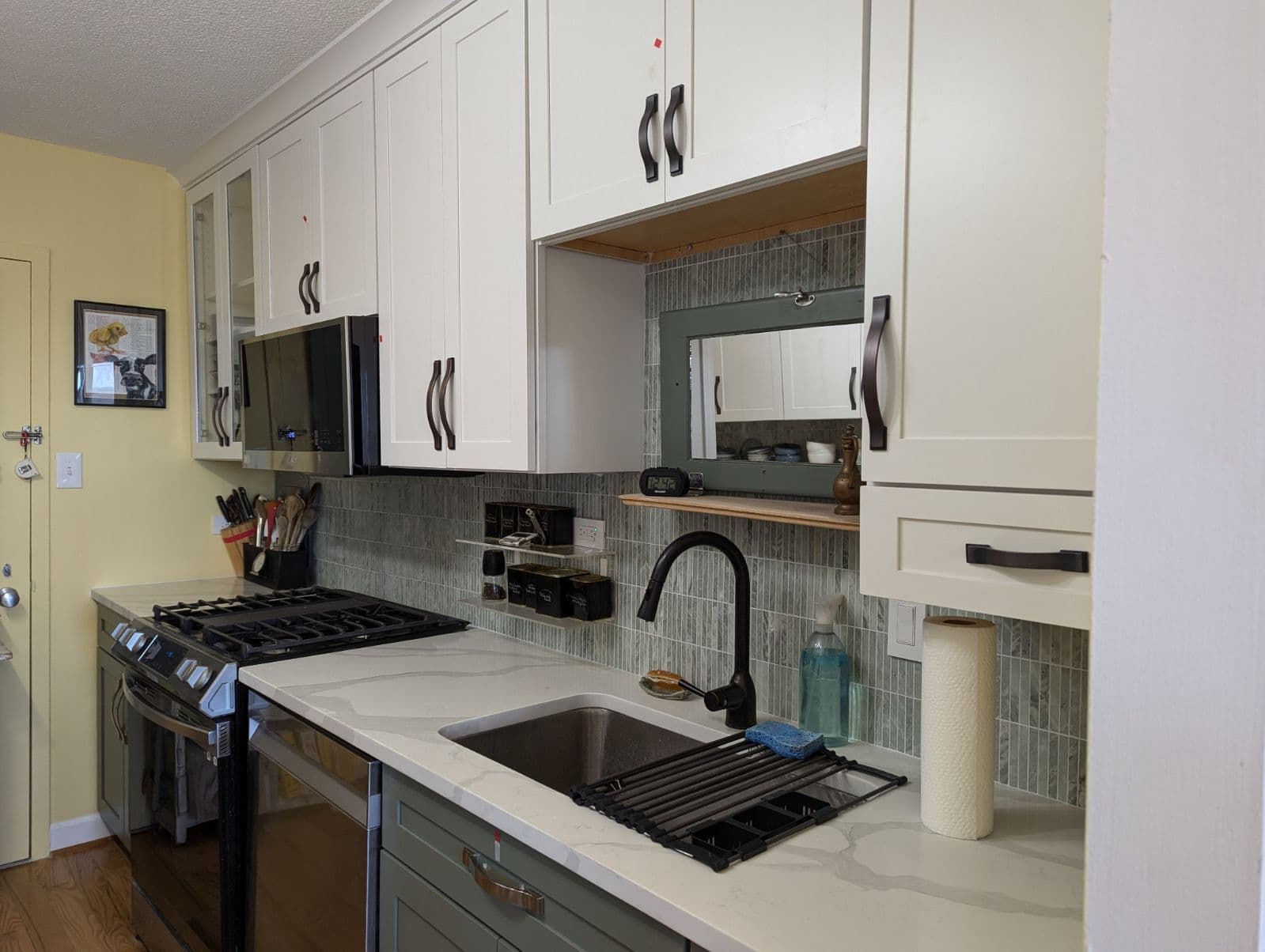 Classic white shaker kitchen with light countertops
